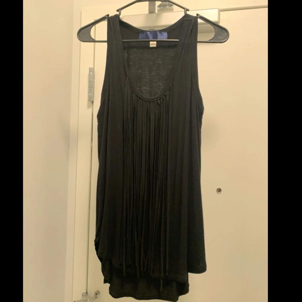 Francesca's Collection Black Fringe Tank Top S